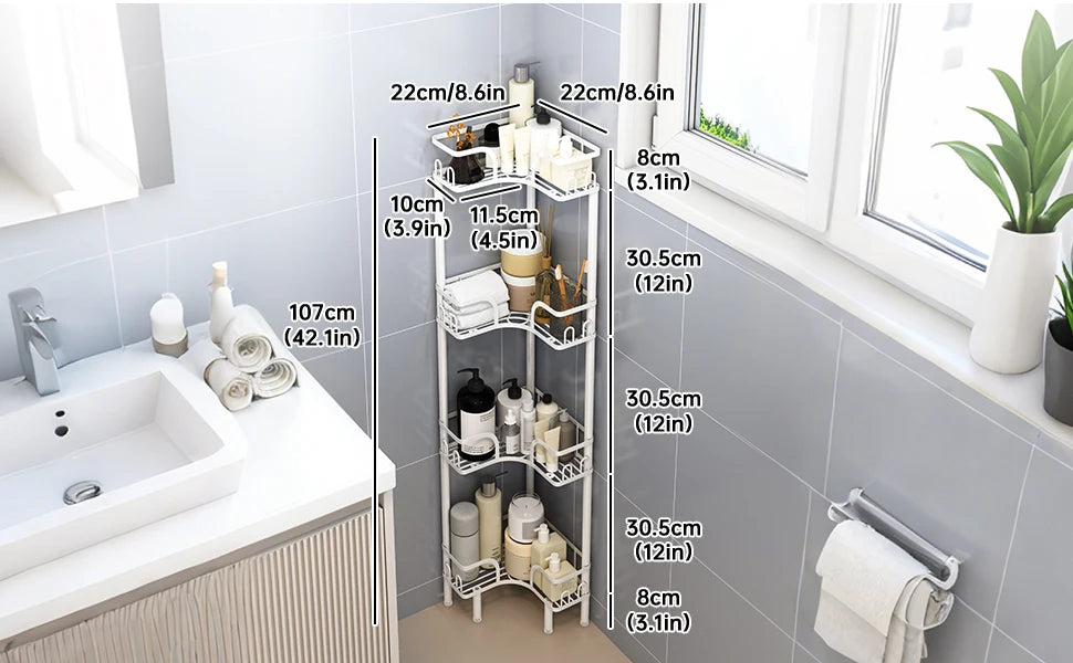 Bathroom Corner Shelf — Multi-Layer Freestanding Storage Rack for Shower & Bath Supplies