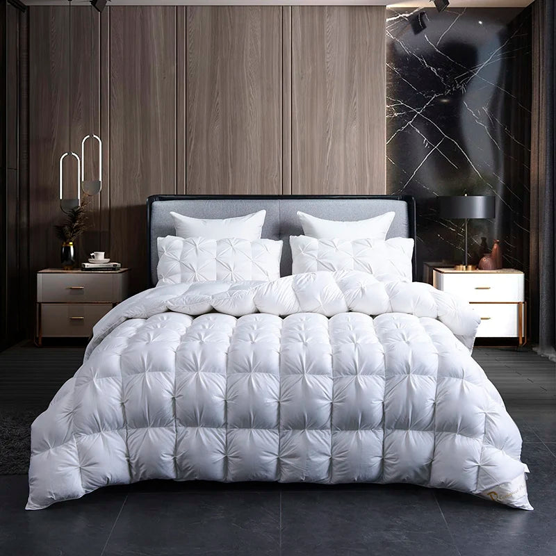 White Goose Down Duvet – Thick Winter Comforter with 3D Pinch Pleat Design, Twin to King