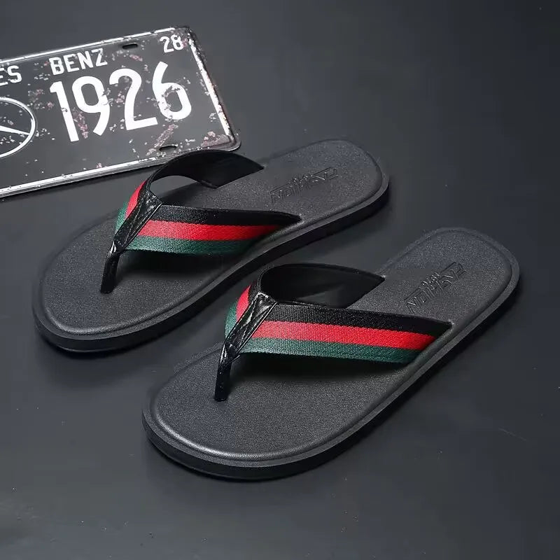 Men’s Stripe Beach Flip Flops — Sizes 37–46