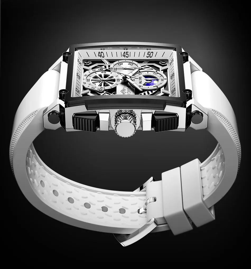 LIGE Men's Hollow Square Sport Watch | Fashion Silicone Strap Waterproof Quartz Wristwatch with Box