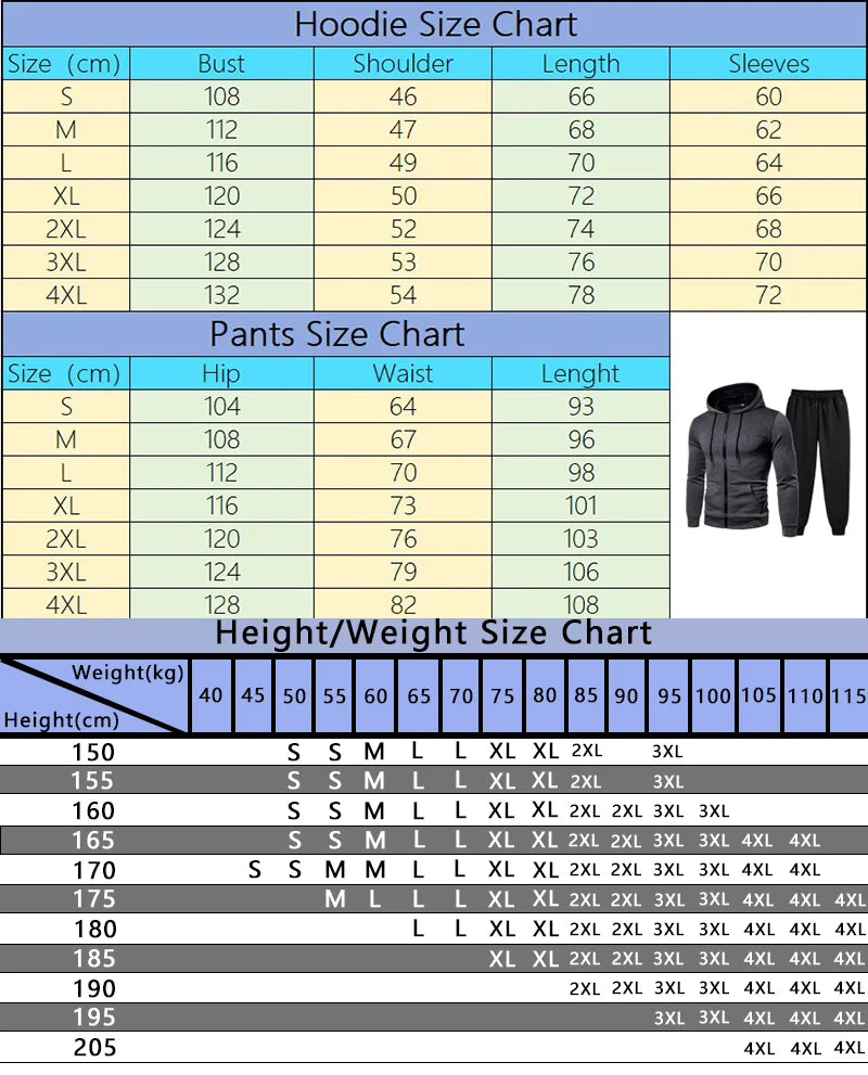 Men's Zipper Hoodie & Sweatpants Set – Urban Casual Sporty Daily Training Tracksuit