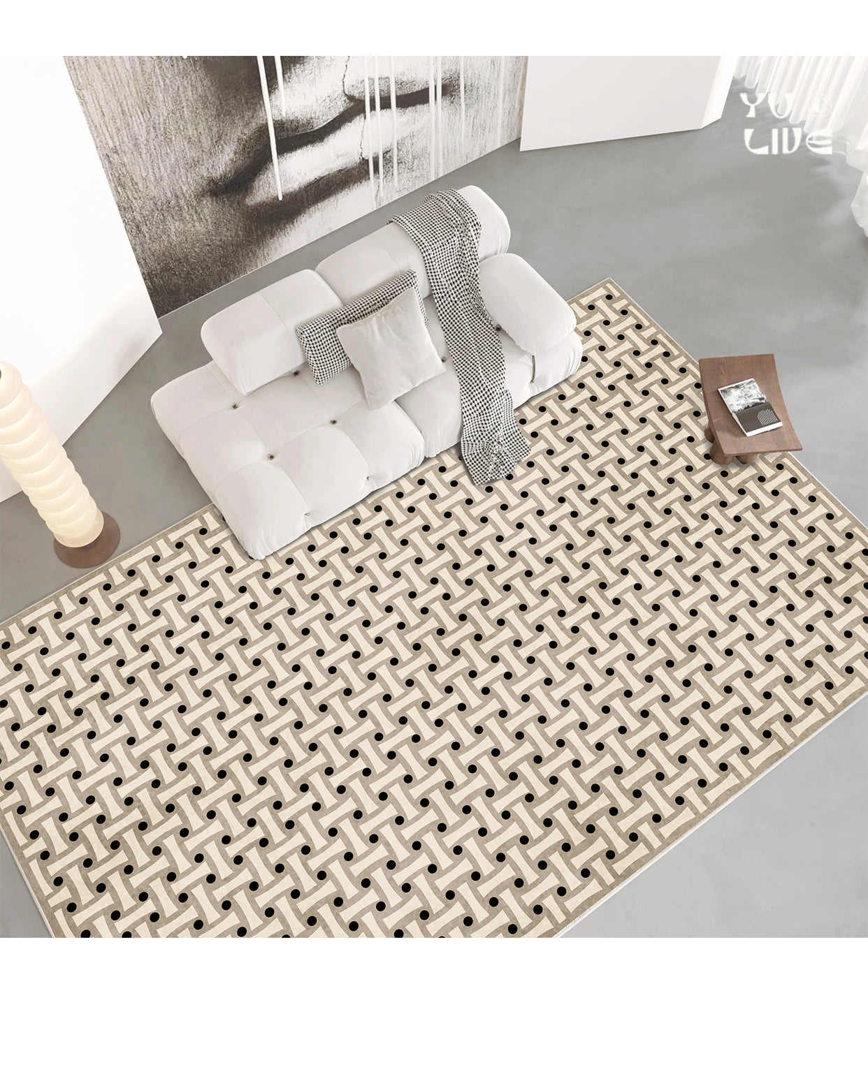 French Retro Checkerboard Plush Rug – Large Area Plaid Carpet for Bedroom & Living Room, 20 Styles & 10 Sizes