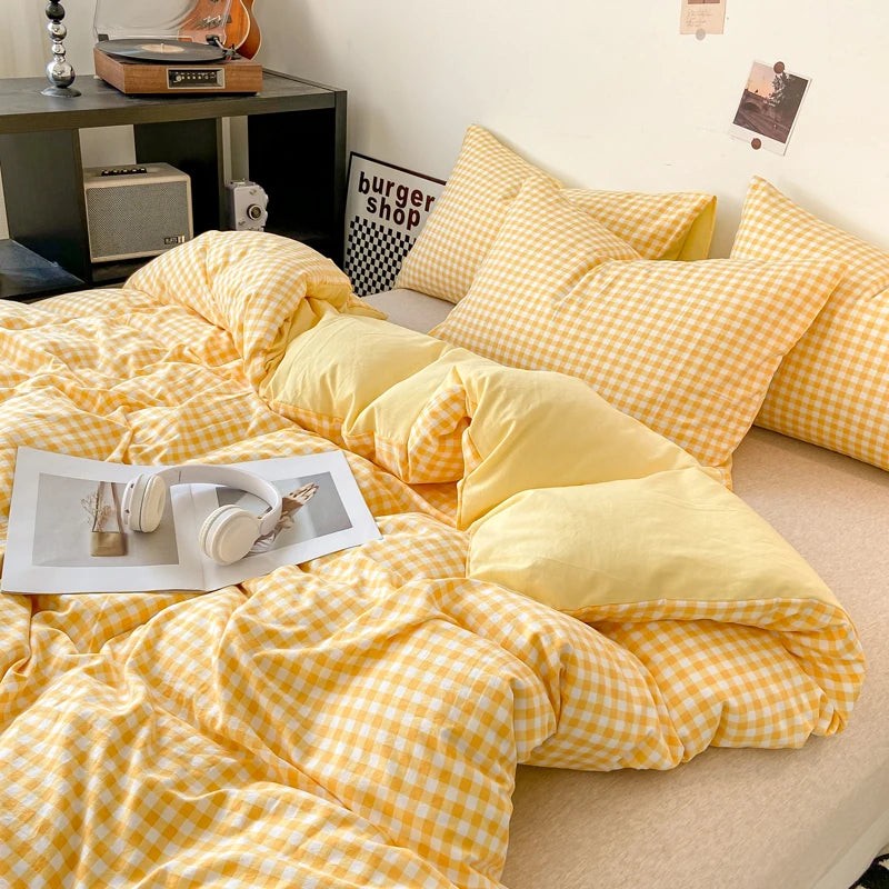 Plaid Double-Sided Quilt Cover – Skin-Friendly Duvet Cover, Single to King (No Pillowcase)
