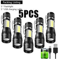 COB+XPE Mini Zoomable Flashlight – 350 Lumen, 3-Mode, USB Rechargeable, Pen Clip, Waterproof Camping Torch