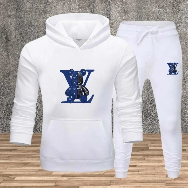 Men's Printed Hoodie Sweatshirt Set – 2-Piece Fleece Jogging Tracksuit