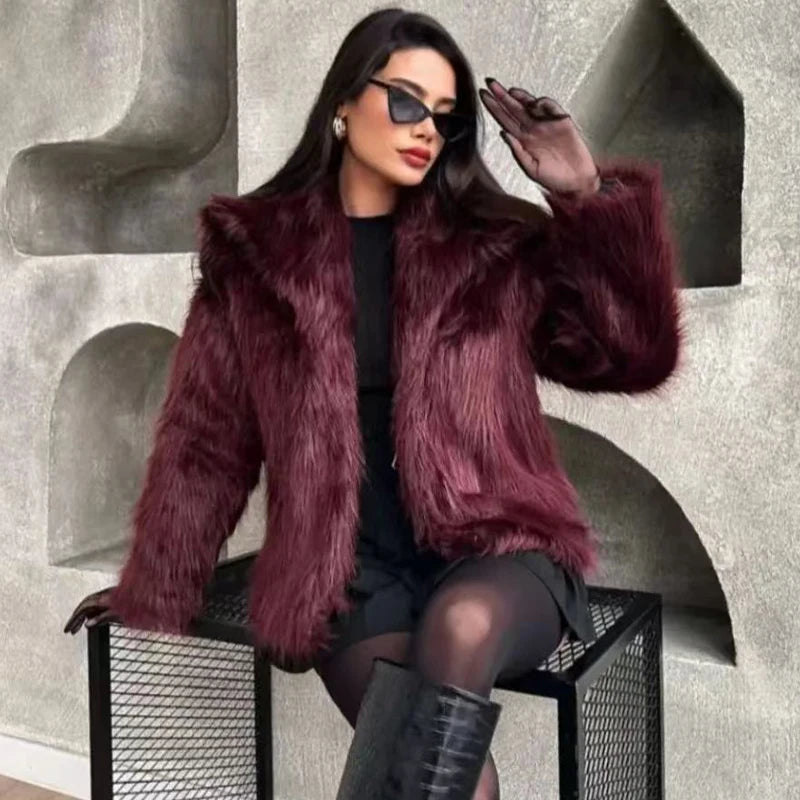 Women's Plush Faux Fur Crop Bomber Jacket – Thick High Street Winter Coat