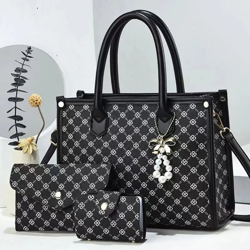 Luxury Beaded 3-Piece Tassel Handbag Set – Designer Composite Shoulder Bag for Women