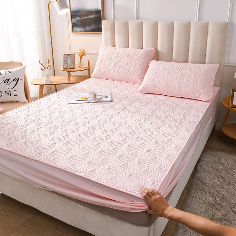 5-Sided Embossed Cotton Quilted Mattress Protector – Washable Anti-Mite Topper, Multiple Sizes