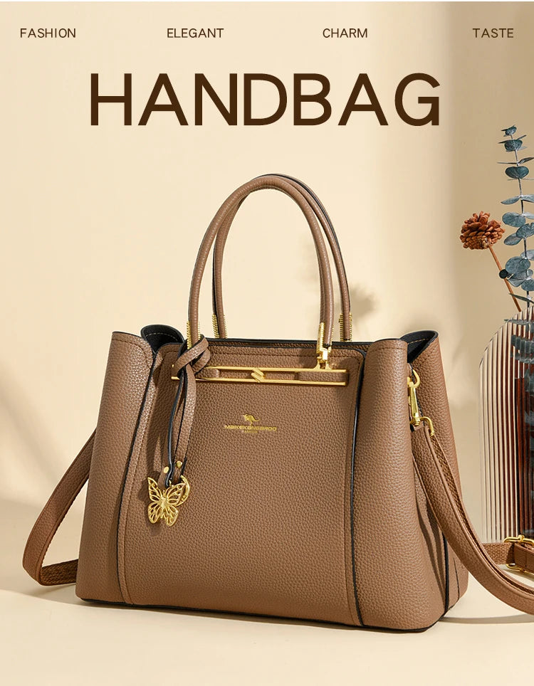 Luxury Genuine Leather 3-Layer Tote Bag – Large Capacity Crossbody Shoulder Bag for Women
