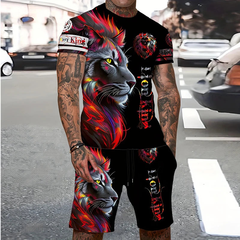 Men's 3D Tiger Print O-Neck Short Sleeve T-Shirt & Shorts Set – Cool Personalized Streetwear