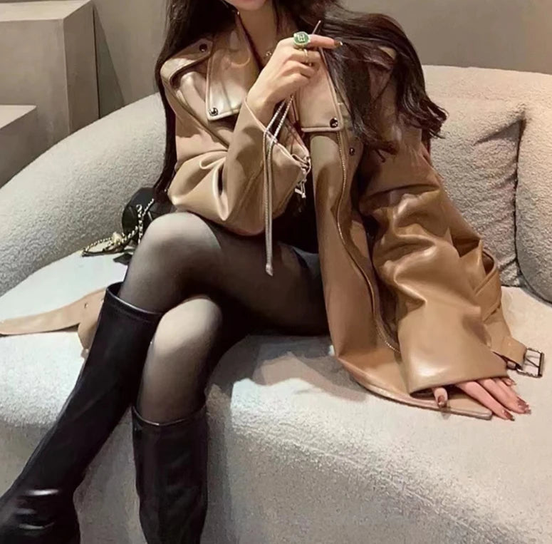 Women's Khaki Jacket – Loose Fit Zip-Front Layer