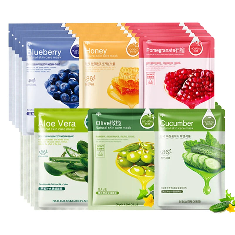 Natural Plant Aloe & Fruit Facial Sheet Masks — 10-Pack Korean Skincare