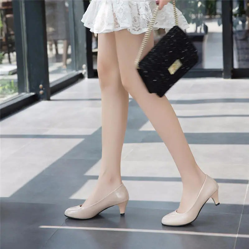 Women's Pointed Toe Thick Heel Work Shoes – Shallow Mouth Single Shoes