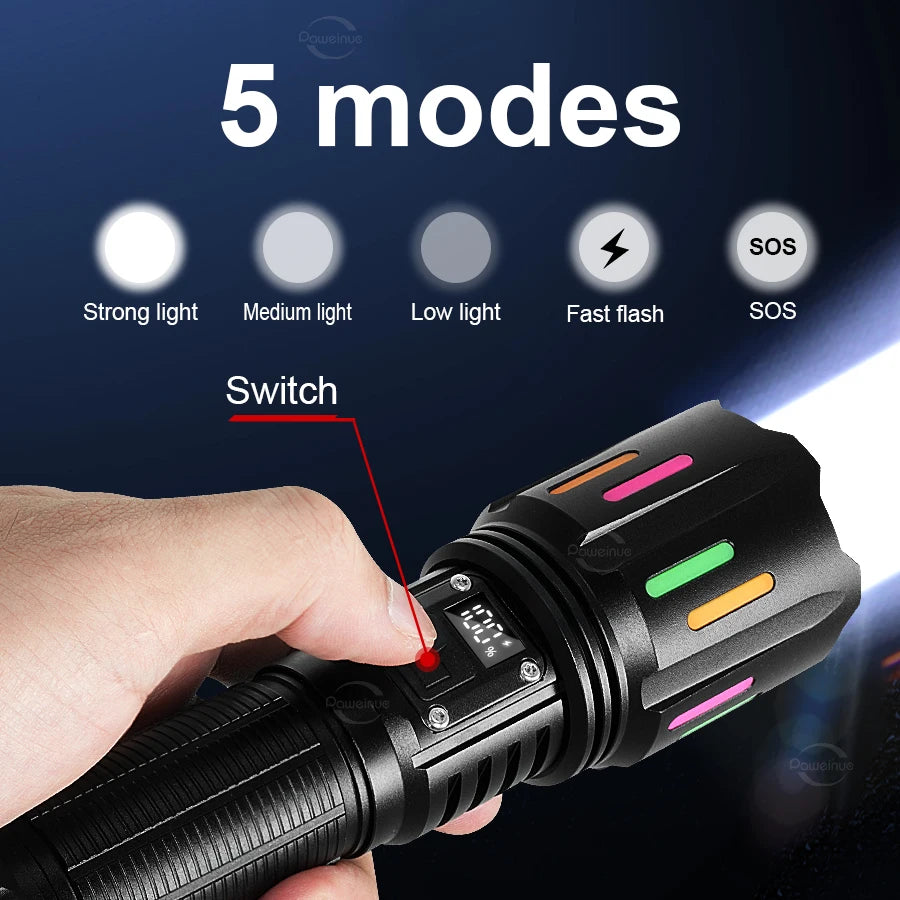 78000000LM Ultra Bright LED Flashlight – USB Rechargeable Long Range Tactical Torch