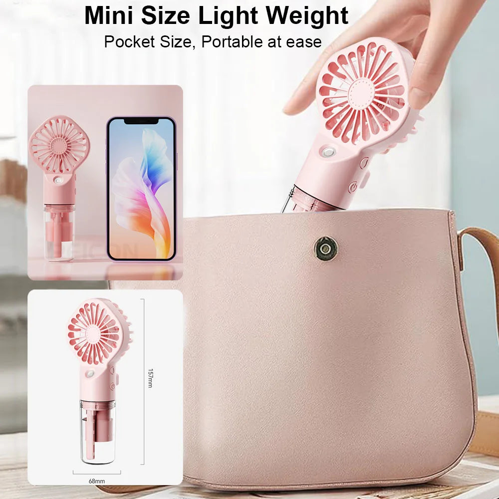 Portable Handheld Mist Fan with Humidifier — USB Rechargeable Mini Water Spray Fan