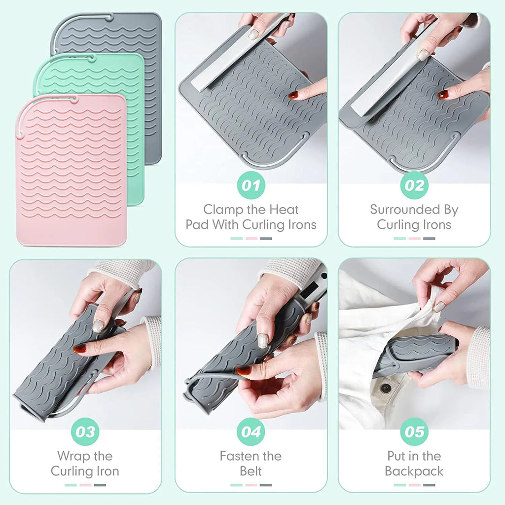 Silicone Heat Resistant Mat for Hair Tools — Flat Iron, Curling Wand & Straightener Pad, Travel-Friendly