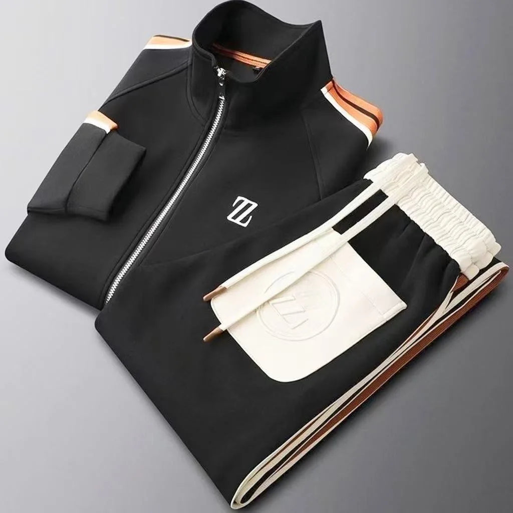 Men's Embroidered Fashion Jacket & Trousers Set – Trendy Sporty 2-Piece Tracksuit
