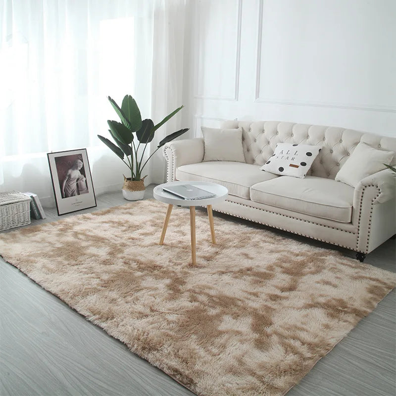 VIKAMA Tie-Dye Plush Carpet — Soft Fluffy Non-Slip Area Rug for Living Room, Kids Room & Baby Crawling