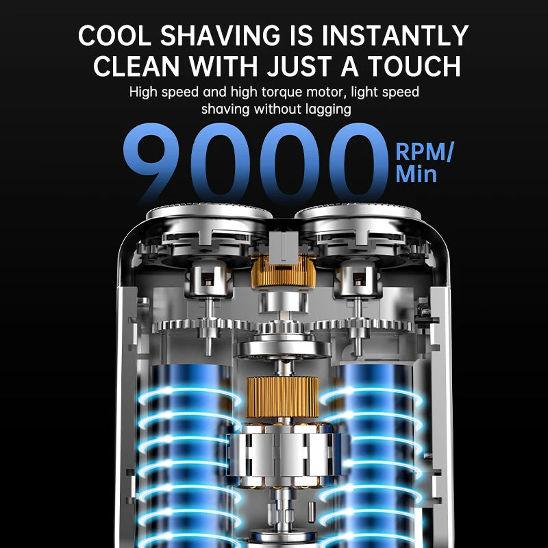 Mini Electric Smart Shaver – Digital Display, Dual Blade Rechargeable Beard Trimmer for Home & Car