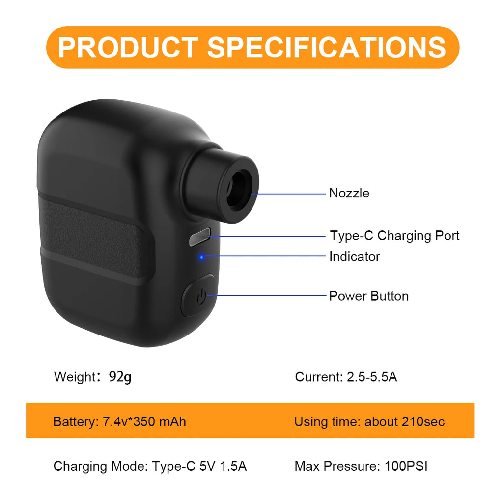 Mini Electric Bike Pump for Presta and Schrader Valves, 100 PSI