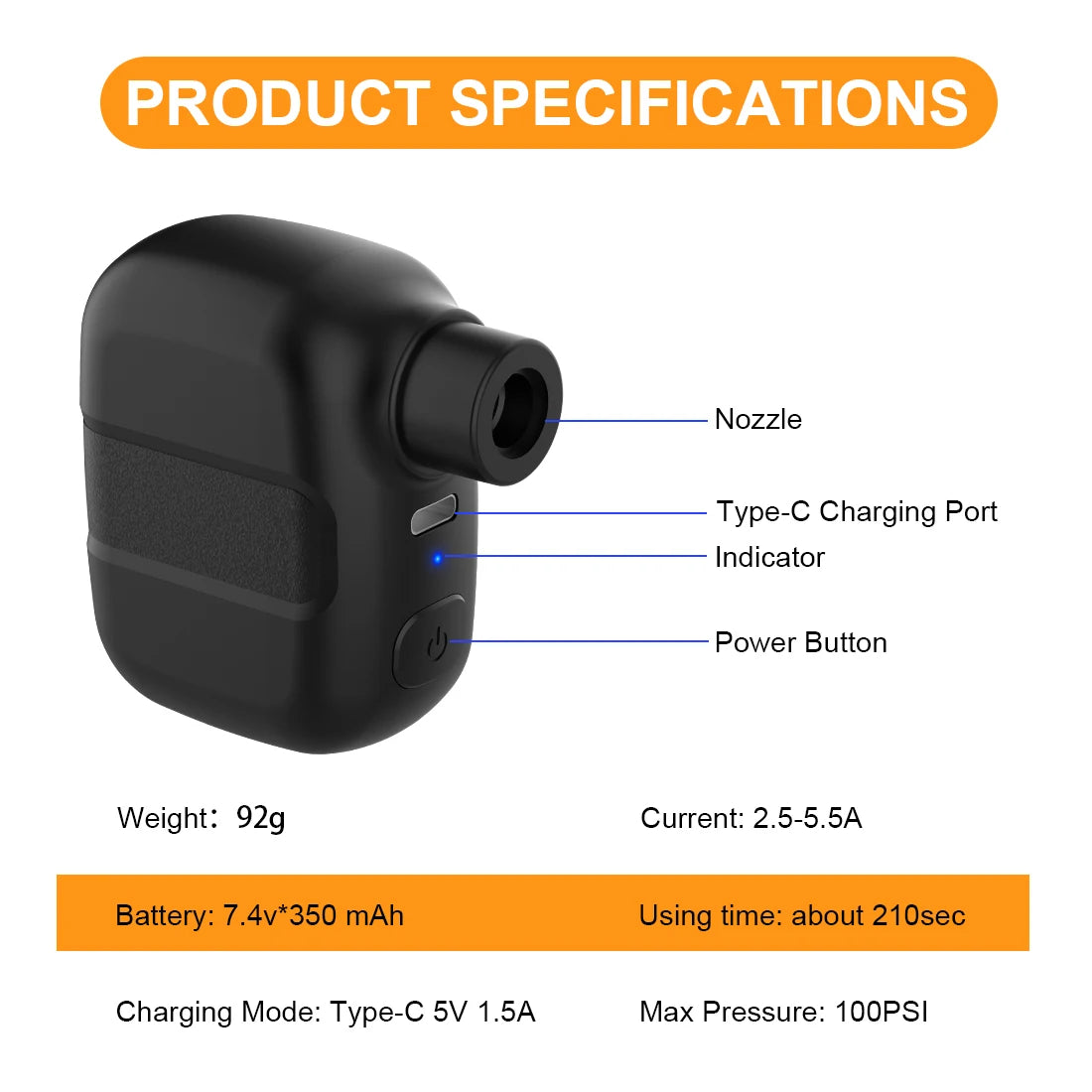 Mini Electric Bike Pump for Presta and Schrader Valves, 100 PSI