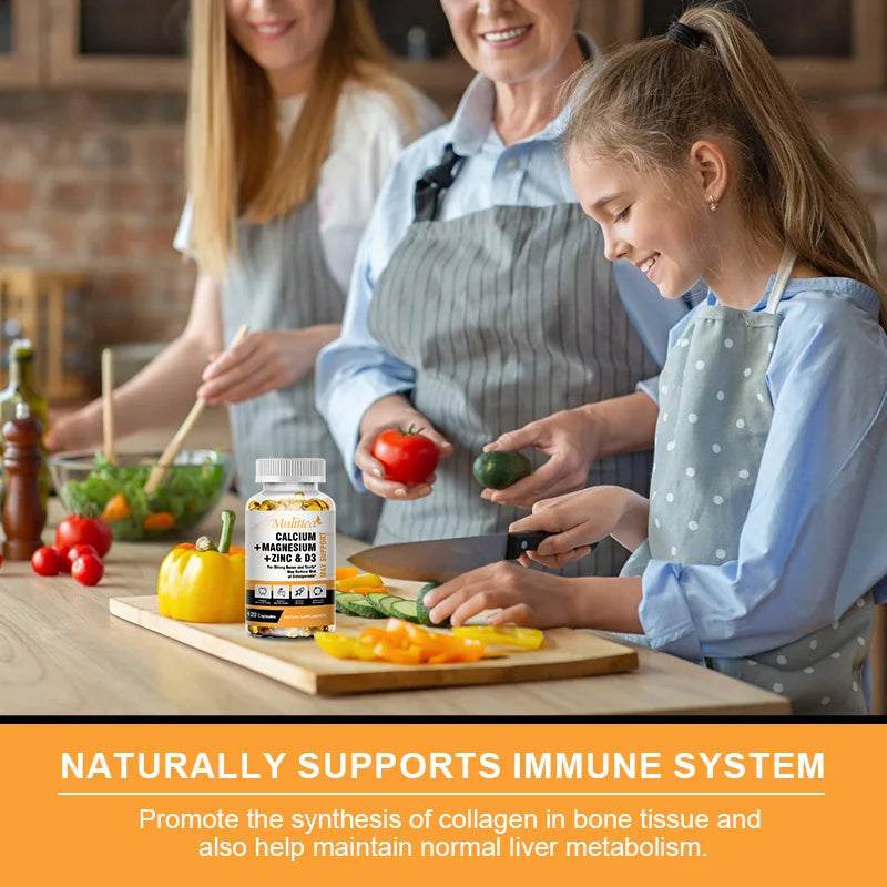 Calcium, Magnesium, Zinc & D3K2 Capsules – Bone, Muscle, Joint & Immune Support, 60 or 120 Capsules