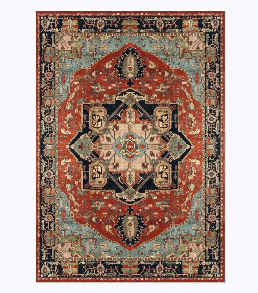 American Retro Style Large Area Rug – Anti-Slip Washable Carpet for Living Room & Bedroom