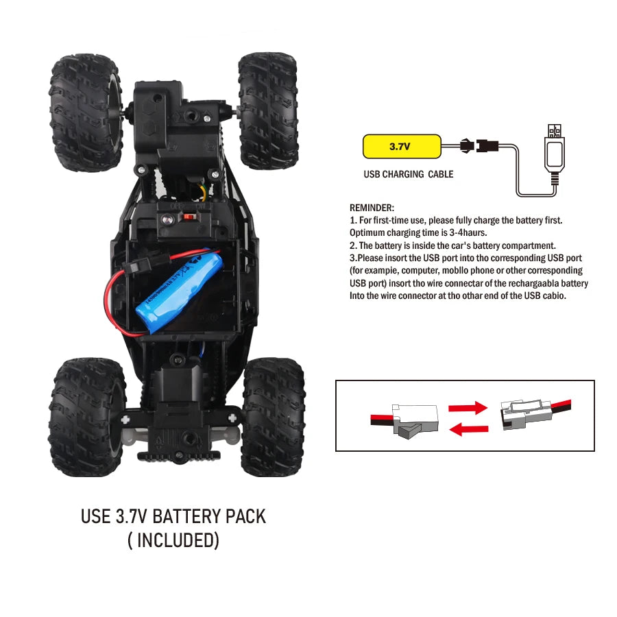 4-Way Remote Control Off-Road Climbing Toy Car with Lights & Anti-Slip Rubber Tires