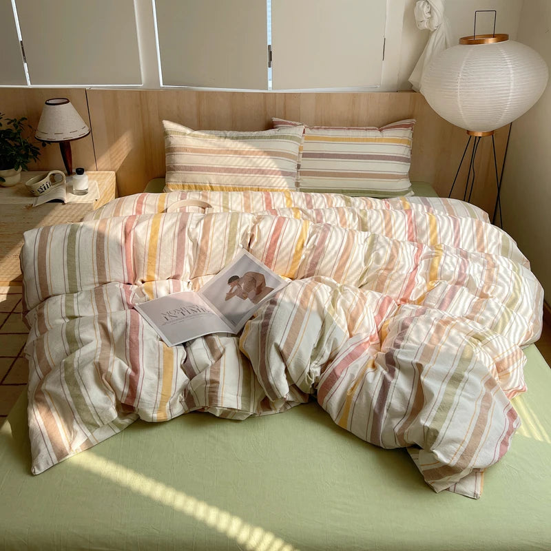 100% Cotton Stripe Bedding Set – Duvet Cover with Pillowcases, Twin to King