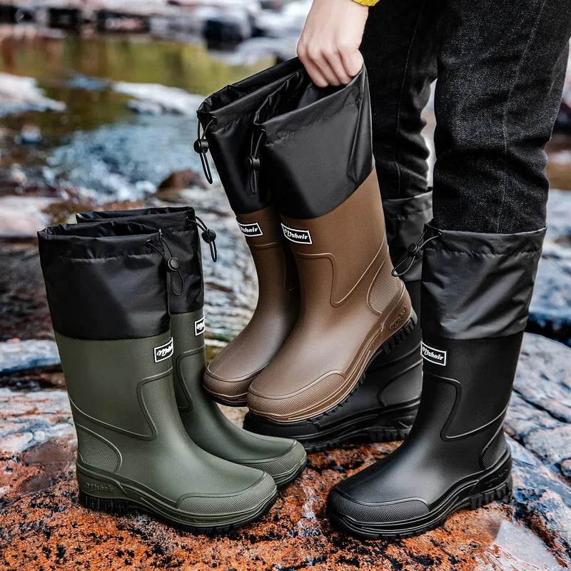 Men's Mid-Calf PVC Rain Boots with EVA Insoles