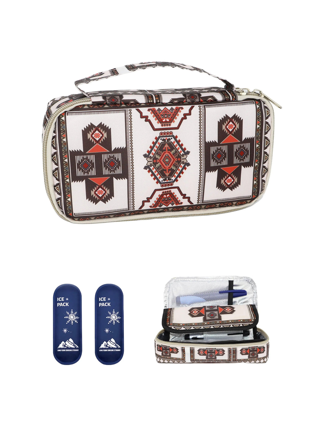 Large Portable Insulin Cooler Travel Bag – Lightweight Boho Flower Print for Outdoor Camping & Travel