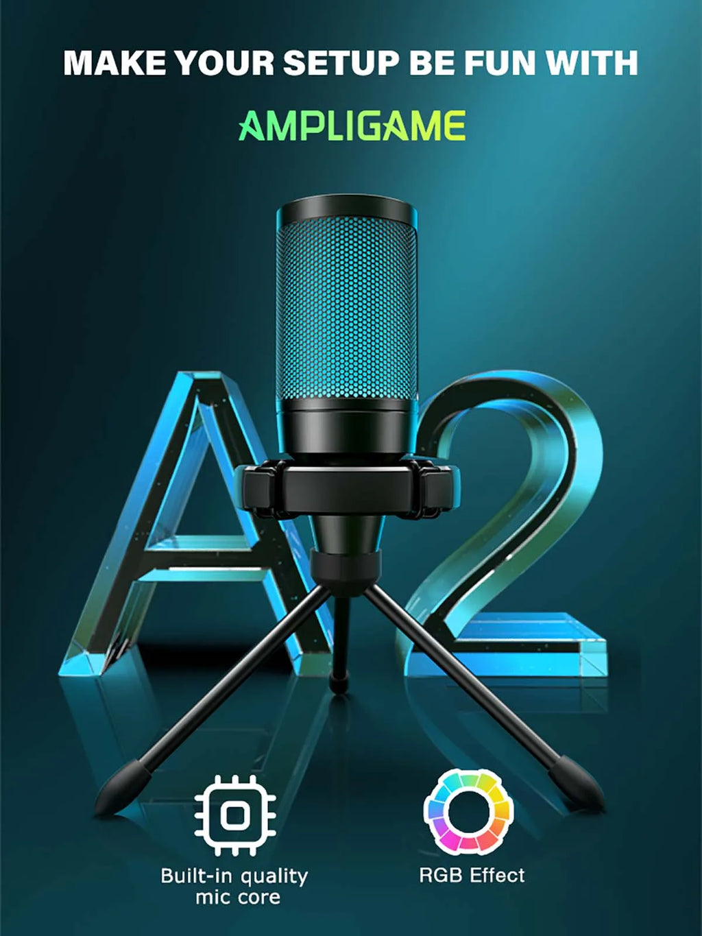 AmpliGame RGB USB Gaming Microphone with Mute — FIFINE A2