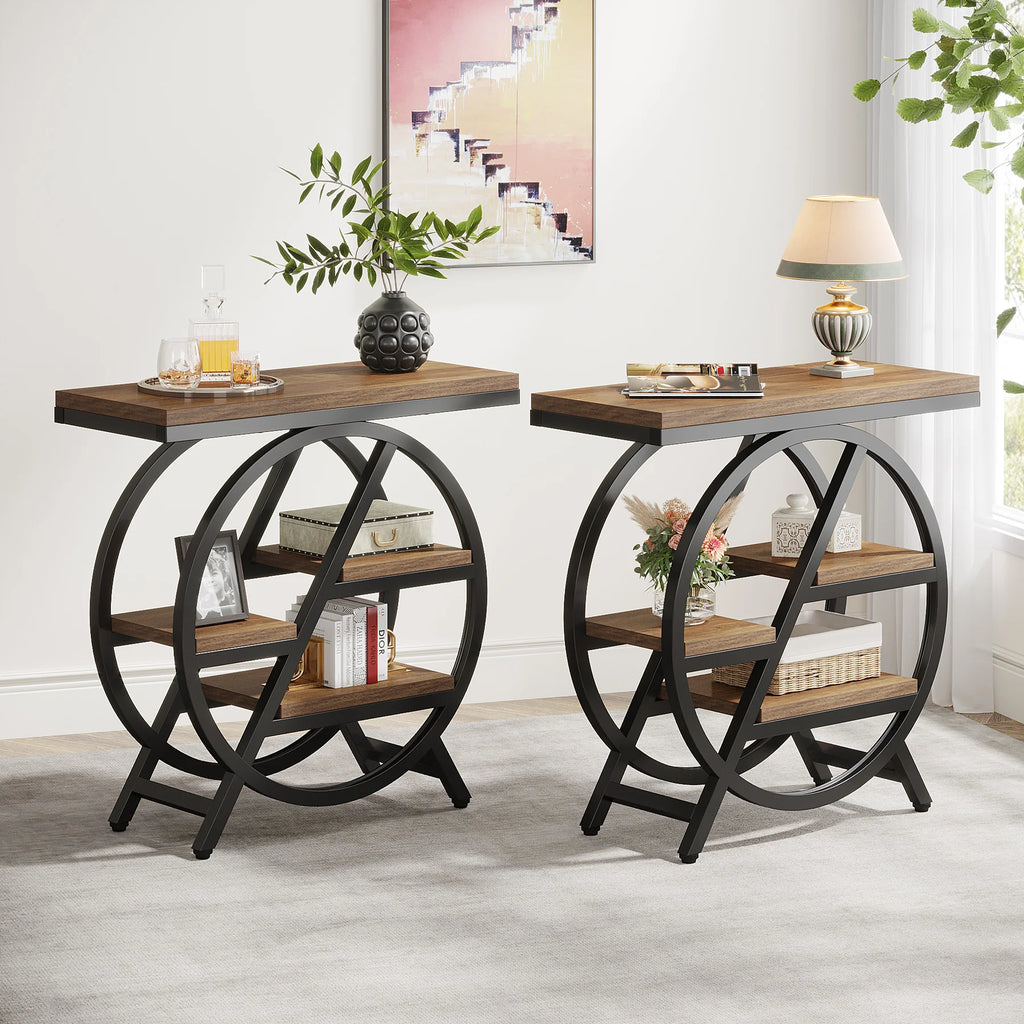 Tribesigns 3-Tier Narrow Side Table — Wood & Geometric Metal Frame