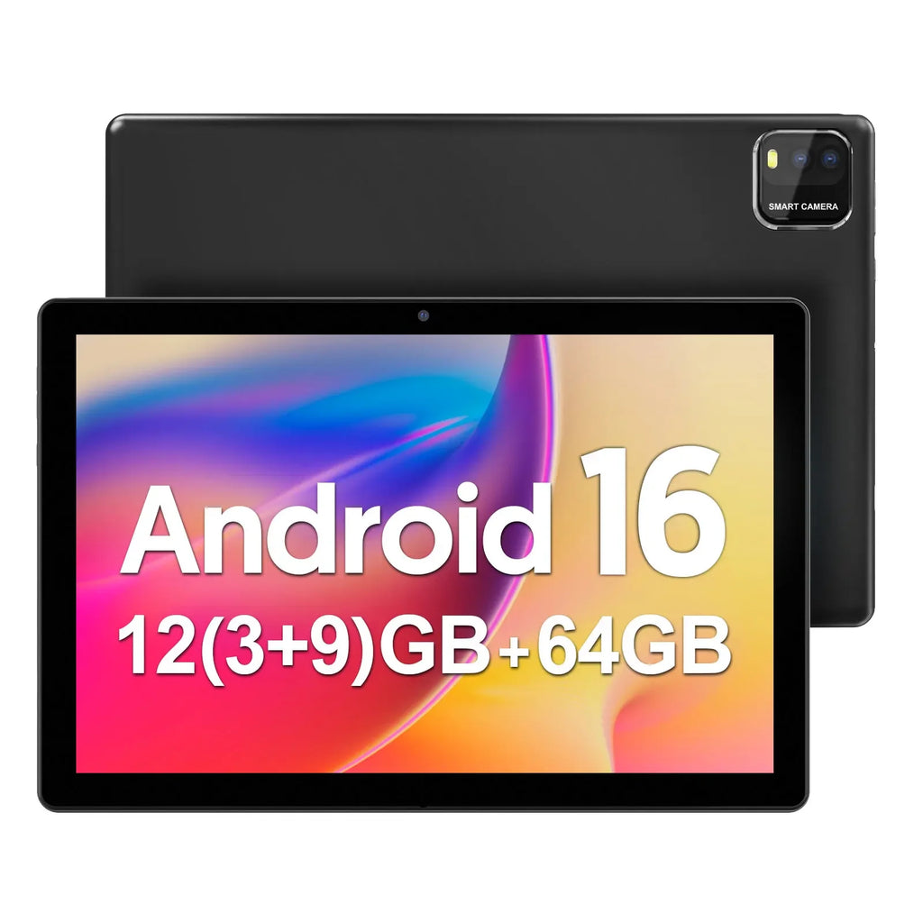 BAKEN 10" Android 16 Tablet – 12GB RAM, 64GB, Wi-Fi, Dual Camera, Case & Keyboard Options