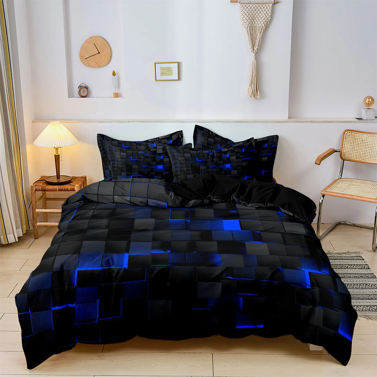 3-Piece Geometric Grid Plaid Duvet Cover Set – 1 Duvet Cover & 2 Pillowcases, Twin to King