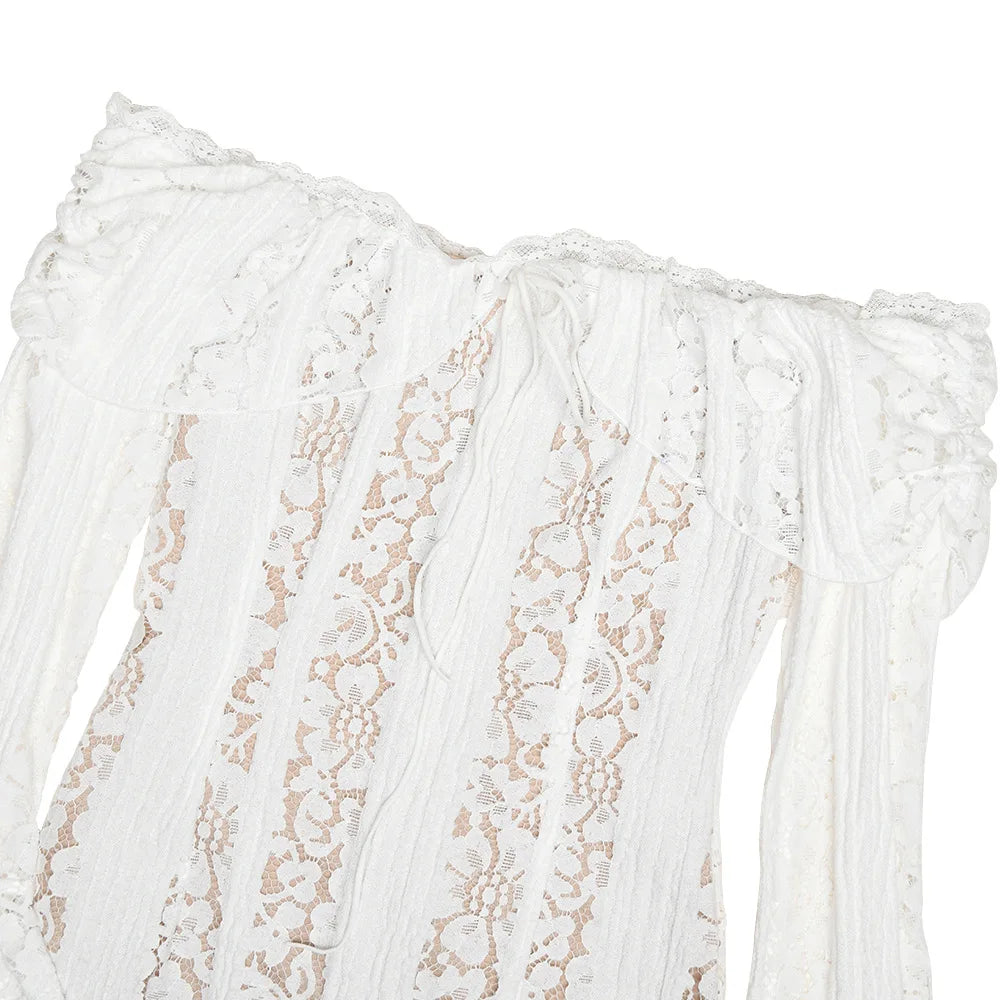 Elegant White Lace Evening Gown — Long Sleeve Wedding & Prom Dress