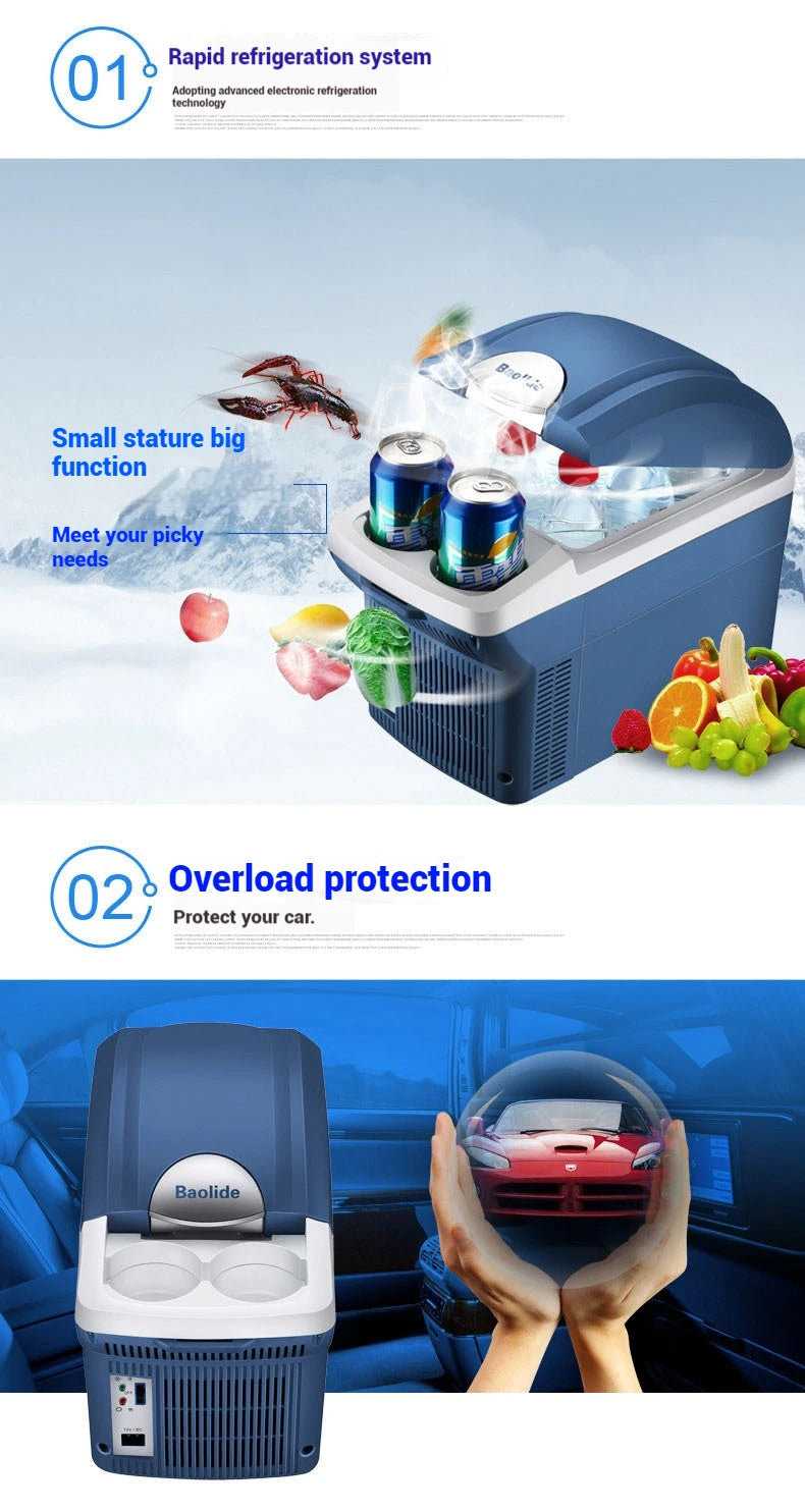 6L & 8L Small Car Refrigerator — 12V/24V Portable Fridge for Home & Camping, Cool & Frozen Drinks for Car & Truck