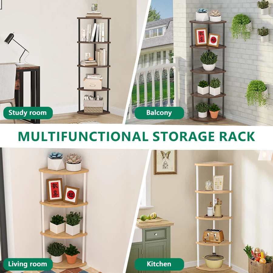 Metal Corner Wall Shelf — 3/4/5/6 Tier Plant Rack, Bookshelf & Living Room Storage