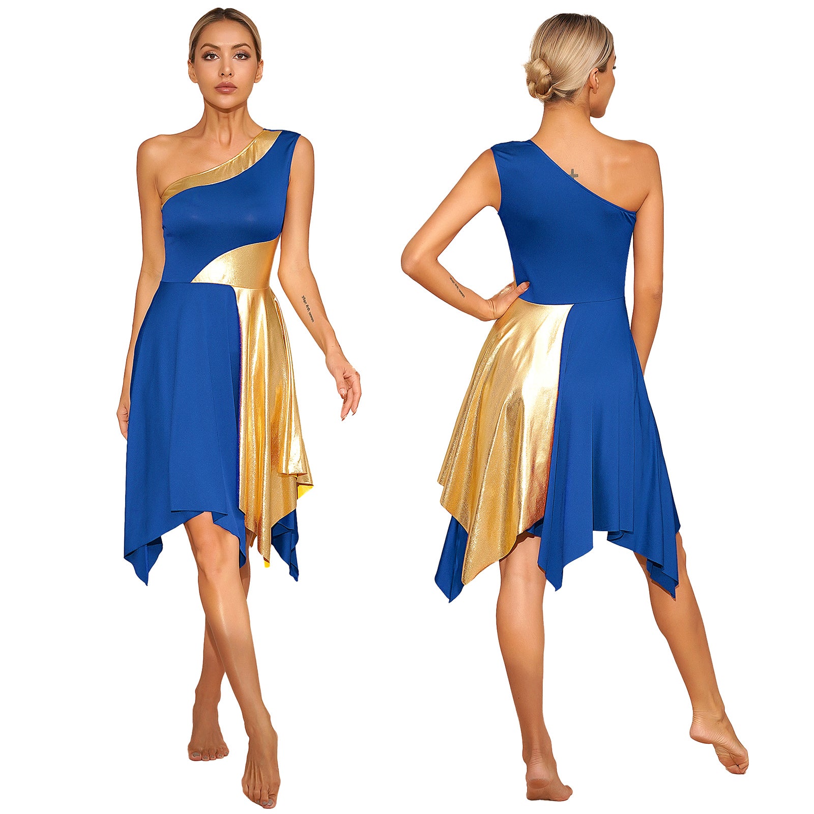 One Shoulder Irregular Hem Dance Performance Dress — Lyrical Worship Dancewear Costume