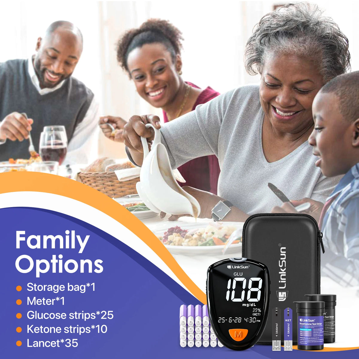 Blood Glucose & Ketone Testing Kit – 2-in-1 Monitor with 25 Glucose + 10 Ketone Strips