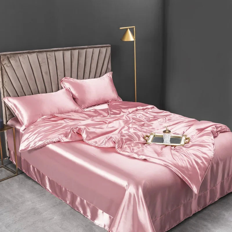 100% Pure Silk Bedding Set – 4-Piece Luxury Duvet Cover, Bedsheet & Pillowcases, Twin to King