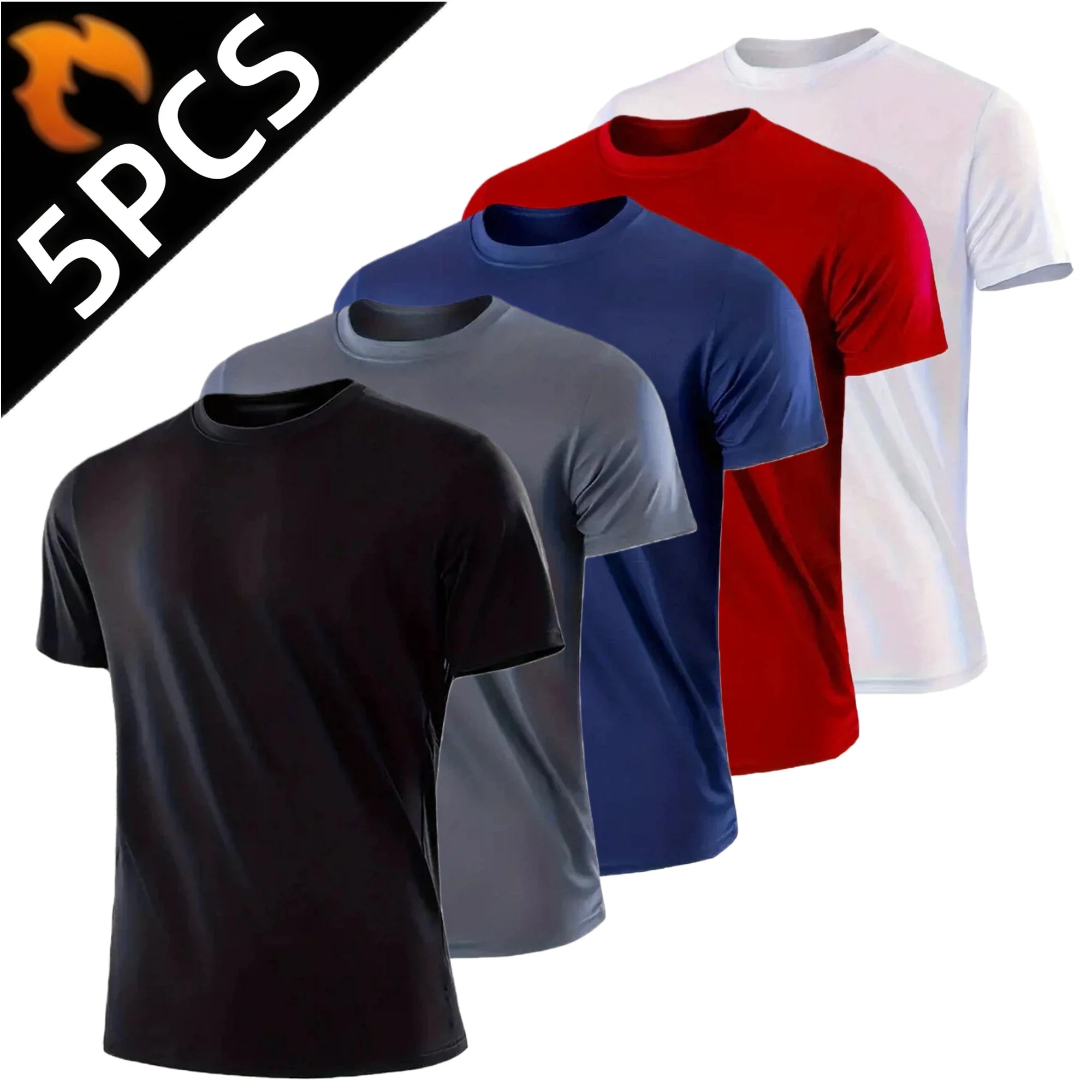 Men's 5-Pack Quick-Dry Short Sleeve Sport Shirts — Moisture-Wicking Training Tees