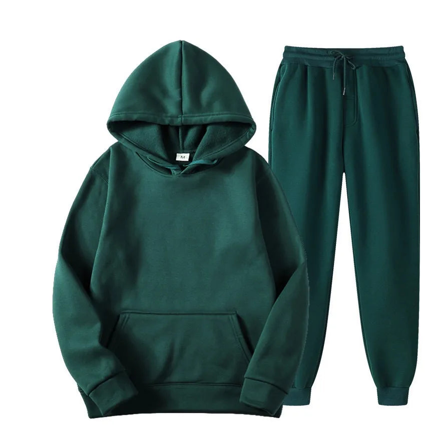 Men's Solid Color Hoodie & Pants Tracksuit Set – Fashionable Casual Sport (S–3XL)