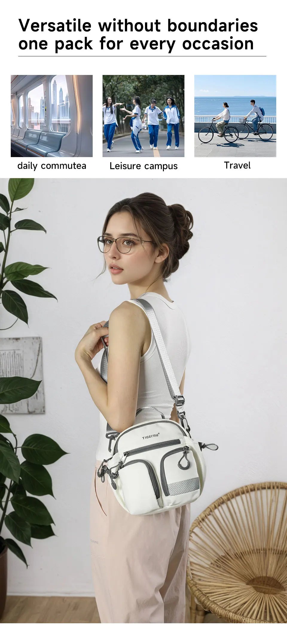 Tigernu Chain Accent Nylon Crossbody Satchel – Waterproof Commuter Shoulder Bag for Women
