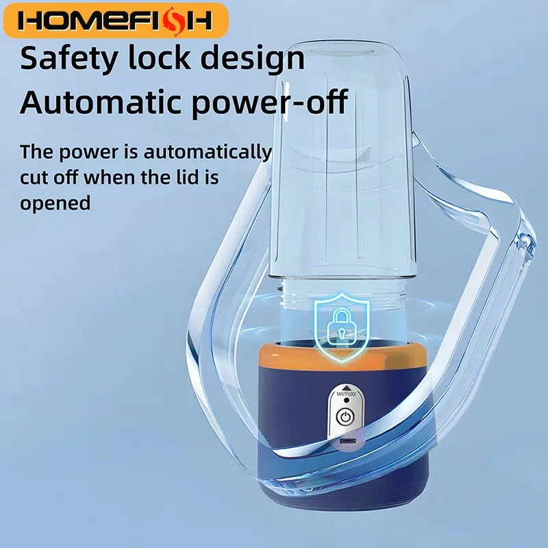 HOMEFISH 400ml Portable Electric Blender Bottle – 6-Blade USB Rechargeable Smoothie & Juice Blender, Ice Crush, CE/ROHS