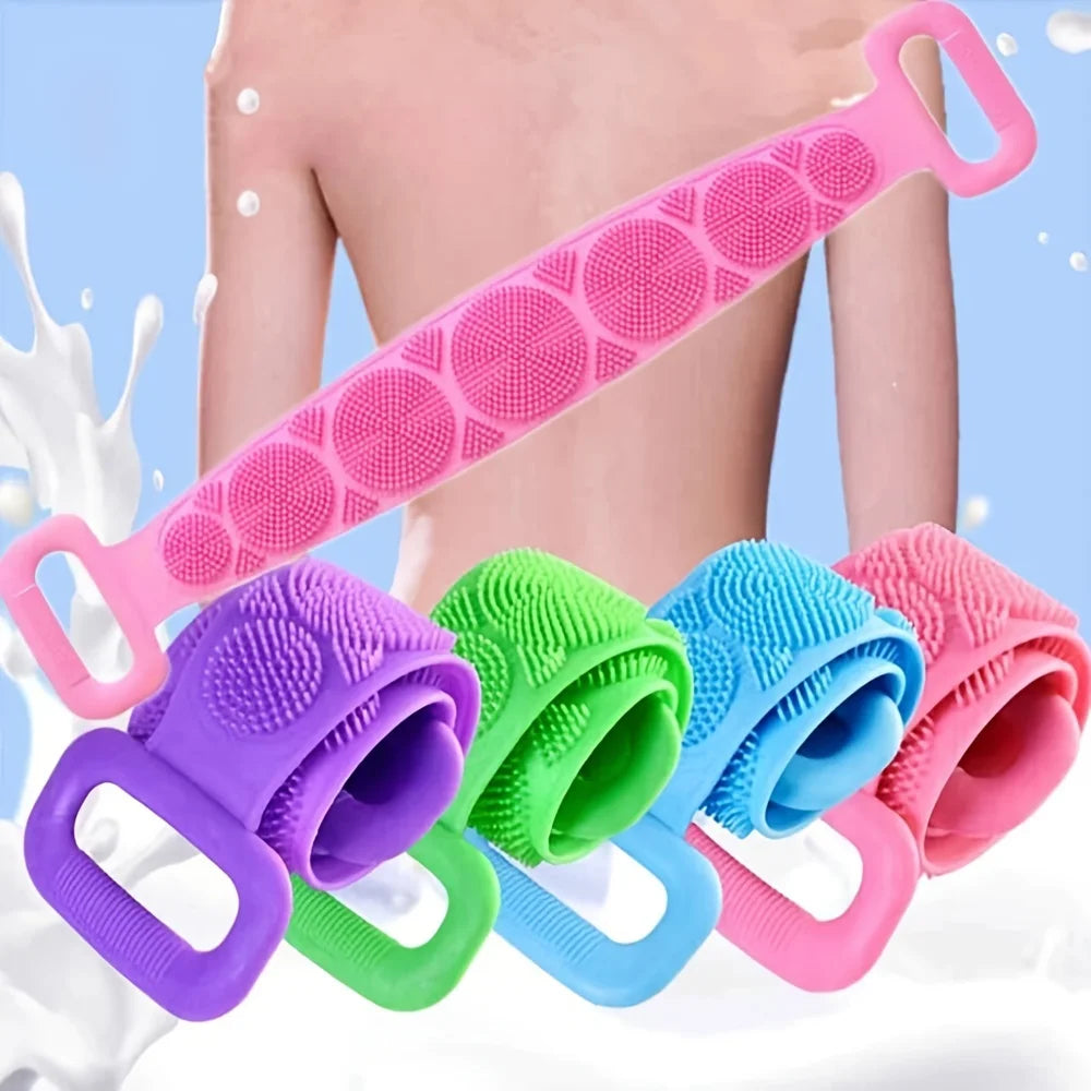 Silicone Body Scrubber Bath Brush – Extra Long Strip & Handle for Easy Back Exfoliating