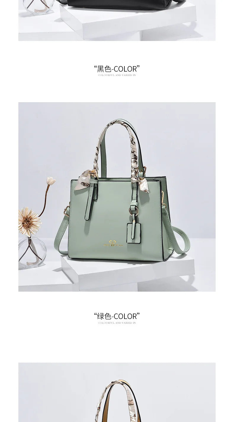Elegant PU Square Tote Bag – Silk Scarf Crossbody Shoulder Handbag for Women