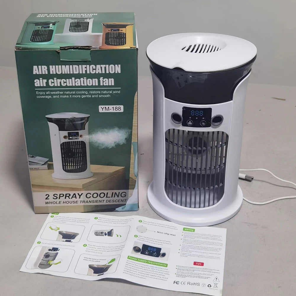 Mute Desktop USB Mini Air Conditioner Fan — Portable Water Mist Cooling Fan with Night Lamp & Humidifier