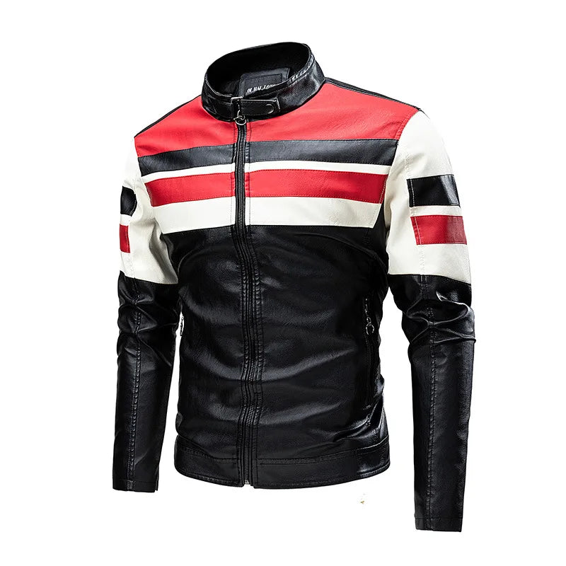 Men's Faux Leather Jacket – Slim Fit Stand Collar