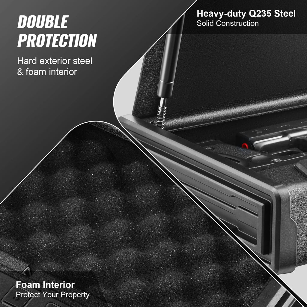 SucceBuy Pistol Safe — Q235 Steel, 3-Way Quick Access, Biometric Fingerprint, LED, Silent Mode